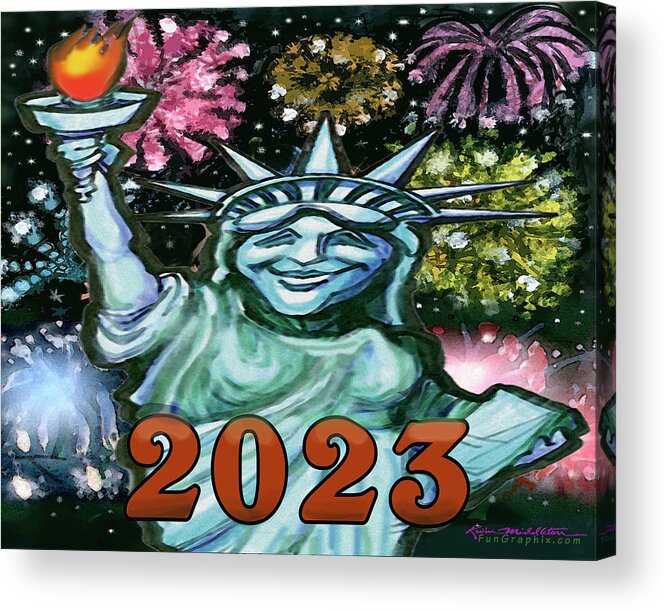 New Year Acrylic Print featuring the digital art 2023 Lady Liberty by Kevin Middleton