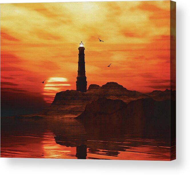 Sky Acrylic Print featuring the painting Lighthouse with a sunset #3 by Jan Keteleer