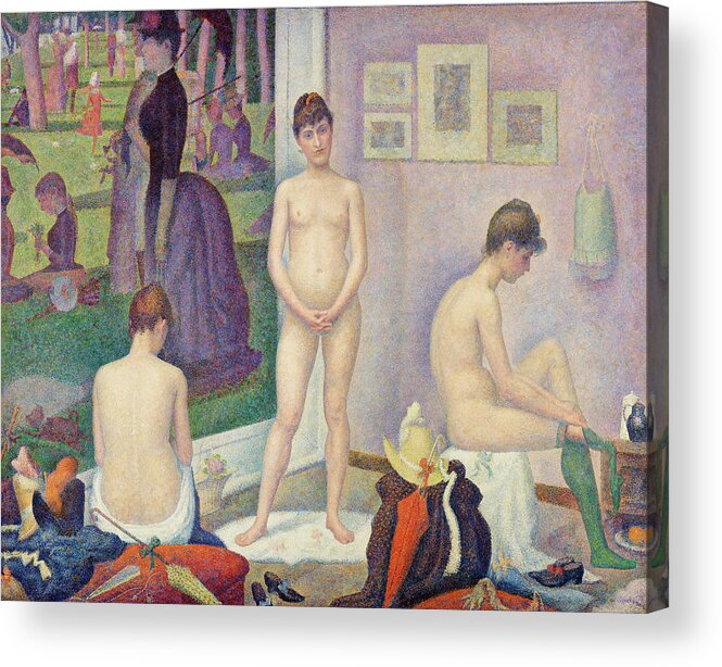 Models Acrylic Print featuring the painting Models by Georges Seurat by Mango Art