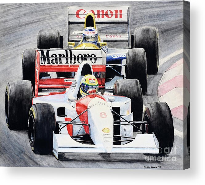Ayrton Senna Acrylic Print featuring the painting 8 by Oleg Konin