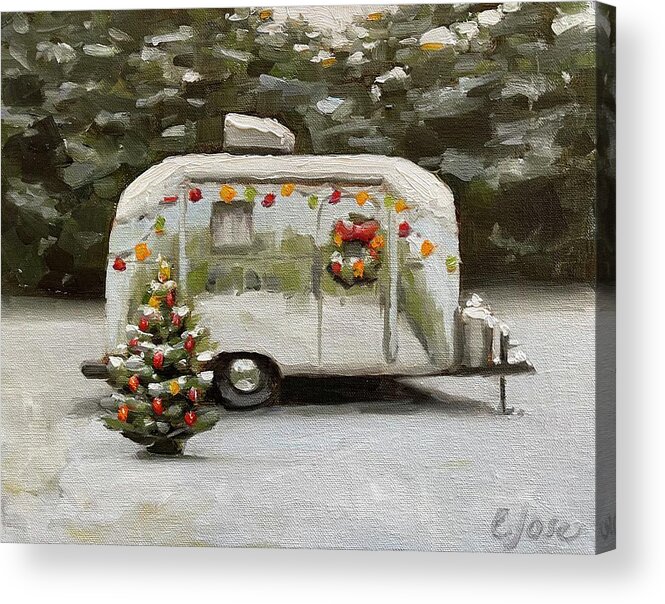 Vintage Trailer Acrylic Print featuring the painting A Bambi for Christmas by Elizabeth Jose
