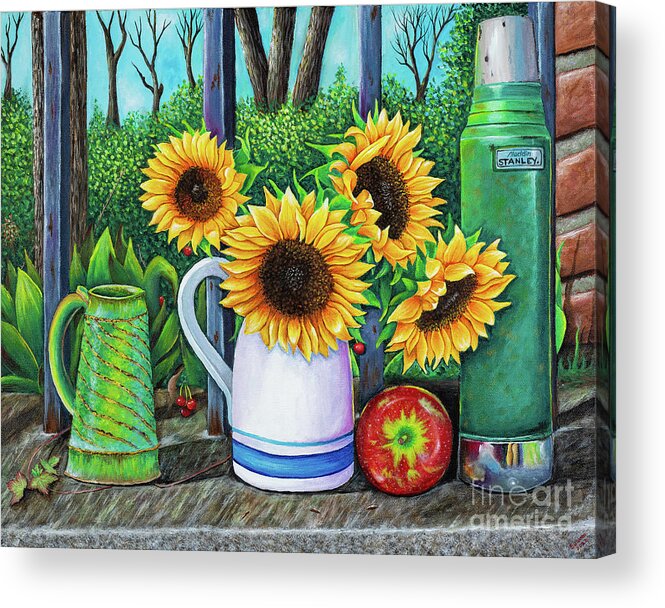 Sunflower Acrylic Print featuring the painting A Beautiful World is waiting by Sudakshina Bhattacharya