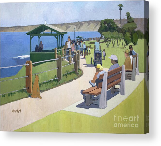 La Jolla Acrylic Print featuring the painting A Sunday Afternoon at Scripps Park, La Jolla - San Diego, California by Paul Strahm