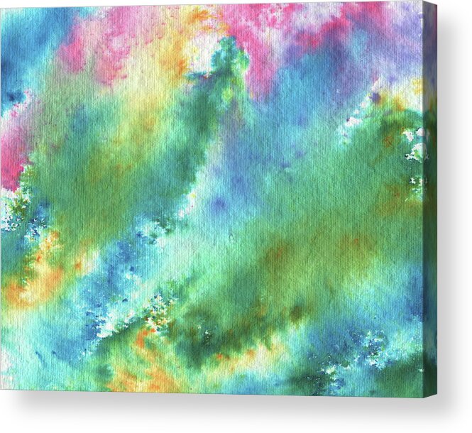 Abstract Watercolor Acrylic Print featuring the painting Abstract Watercolor Rainbow Splashes Organic Natural Happy Colors Art III by Irina Sztukowski