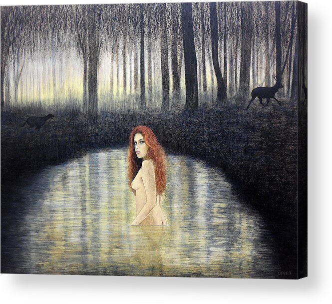 Actaeon And Artemis Acrylic Print featuring the painting Actaeon and Artemis by Lynet McDonald