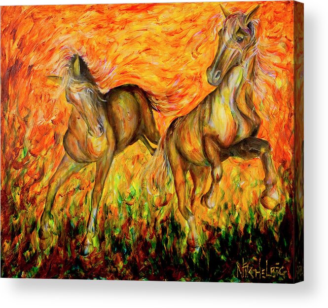 Horses Acrylic Print featuring the painting Against The Wind IV by Nik Helbig