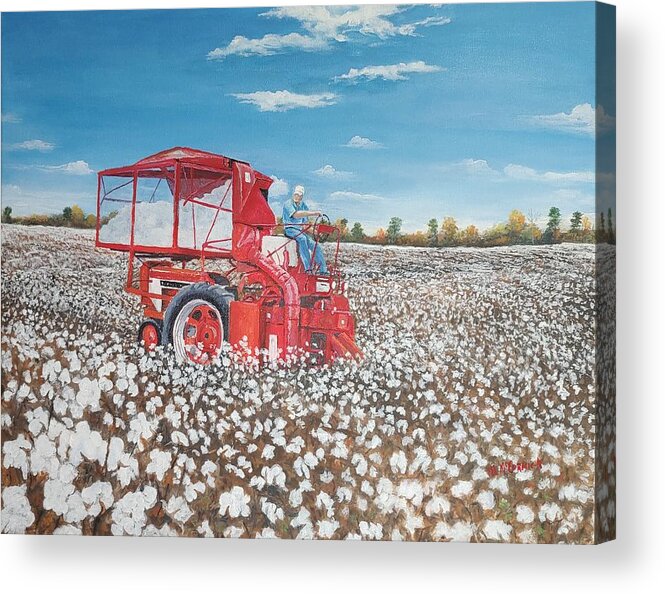 Picking Cotton Acrylic Print featuring the painting Alabama Fields of White by ML McCormick