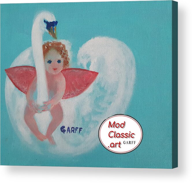 Cupid Acrylic Print featuring the painting Amorino with Swan ModClassic Art by Enrico Garff