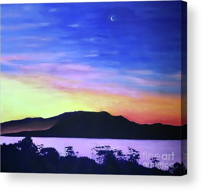 Mt Wellington Acrylic Print featuring the painting An Amazing View of Mt Wellington by Lisa Rose Musselwhite