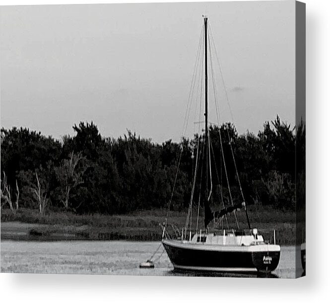 Beaufort Acrylic Print featuring the photograph Anchored in Beaufort Town BW by Lee Darnell