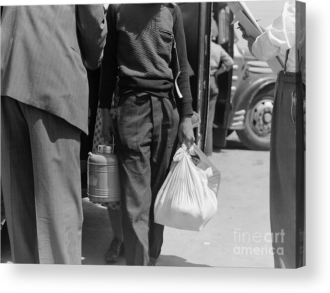 1942 Acrylic Print featuring the photograph Arriving at Stockton Assembly Center in Stockton, California, 1942 by Dorothea Lange