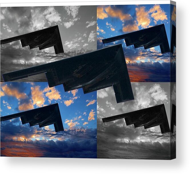 B-2 Stealth Bomber Photo Acrylic Print featuring the mixed media B-2 stealth bomber Collage by Bob Pardue