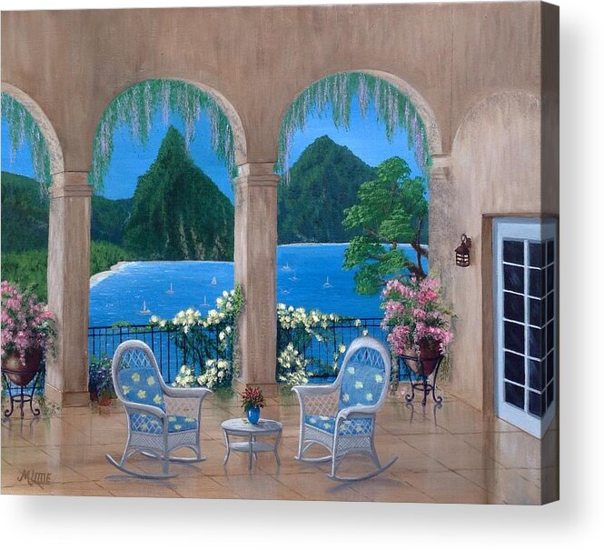 Water Acrylic Print featuring the painting Balcony with a View by Marlene Little
