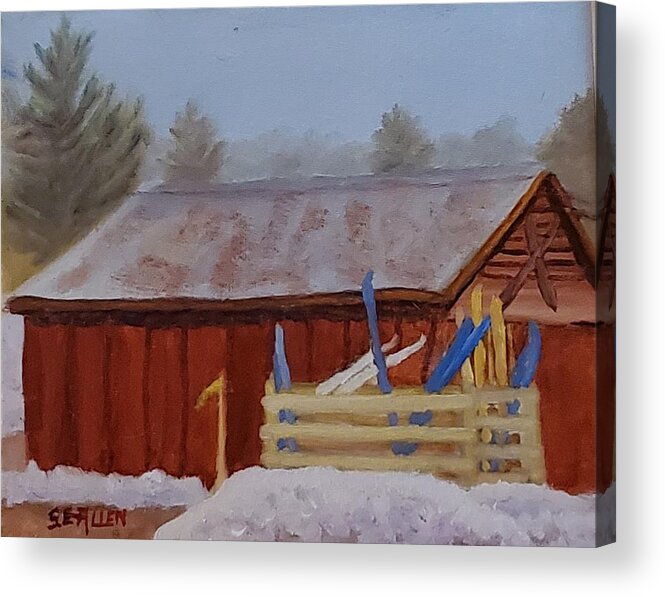 Skis Acrylic Print featuring the painting Bartlett Ski Barn by Sharon E Allen