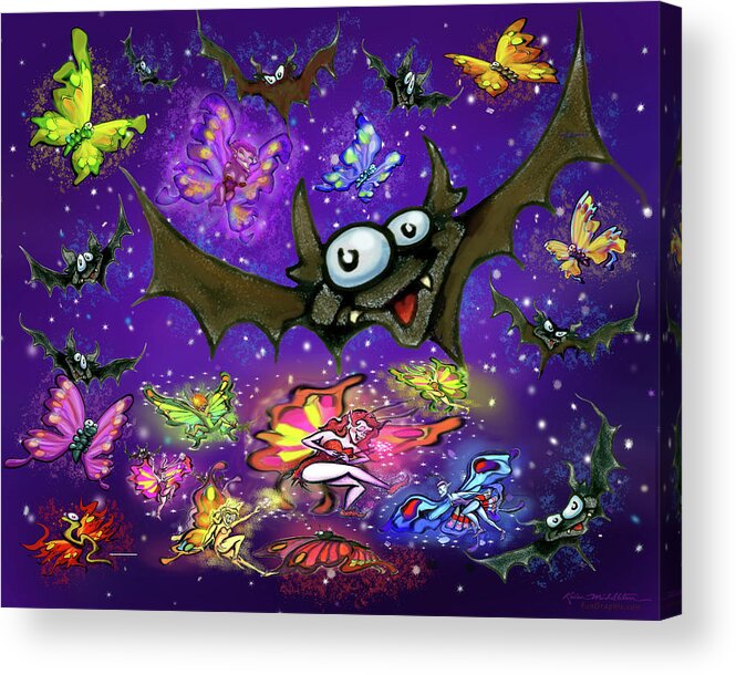 Bat Acrylic Print featuring the digital art Bats Pixies and Butterflies by Kevin Middleton