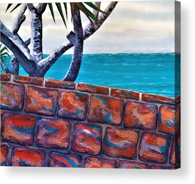 Beach View Acrylic Print featuring the painting Beach Fence by Joan Stratton