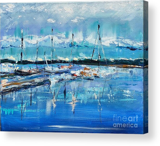 Boats Acrylic Print featuring the painting Beaufort Marina by Alan Metzger