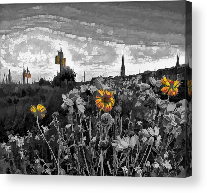 Black And White Acrylic Print featuring the mixed media Beautiful Gardens along the Garonne River Bordeaux France by Joan Stratton