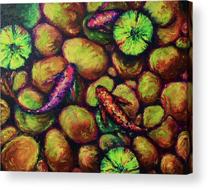 Koi Acrylic Print featuring the painting Big Rock Pond by Elizabeth Cox