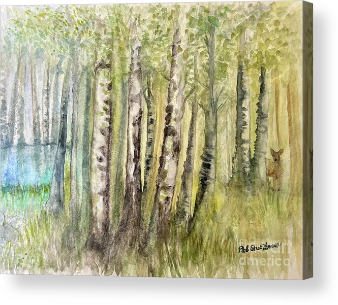 Birch Trees Acrylic Print featuring the painting Birch Forest Visitor by Deb Stroh-Larson