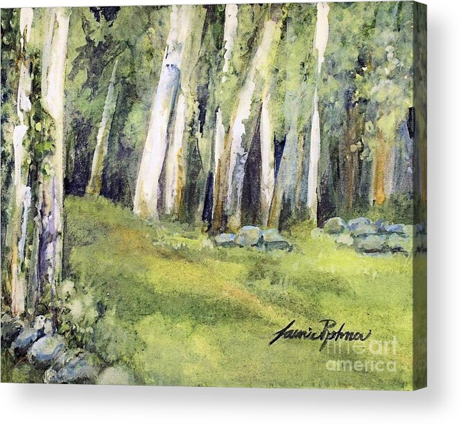 Landscape Acrylic Print featuring the painting Birch Trees and Spring Field by Laurie Rohner