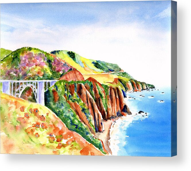Bridge Acrylic Print featuring the painting Bixby Bridge Big Sur California 4 by Carlin Blahnik CarlinArtWatercolor