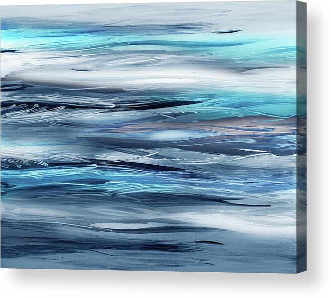 Blue Acrylic Print featuring the painting Blue Teal Turquoise Ocean Waves And Ripples In The Water by Irina Sztukowski