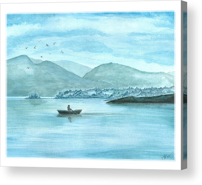 Landscape Acrylic Print featuring the painting Boat ride at dawn by Tatiana Fess