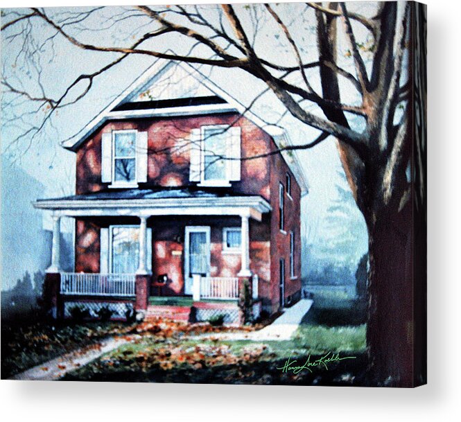 House Portrait From Photo Acrylic Print featuring the painting Brant Avenue Home by Hanne Lore Koehler