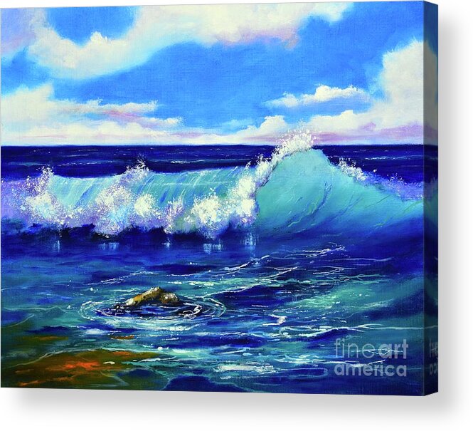 Ocean Acrylic Print featuring the painting Breaking Wave by Mary Scott