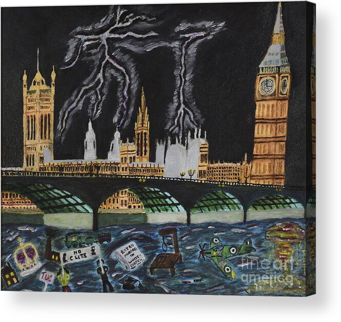 London Acrylic Print featuring the painting Bridge over Troubled waters by David Westwood