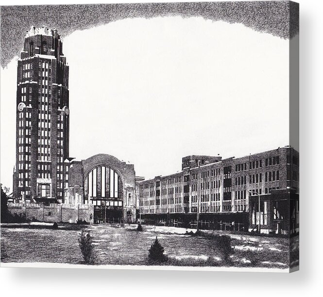 Historic Acrylic Print featuring the drawing Buffalo Central Terminal by Mark Baranowski