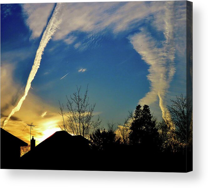 Dusk Acrylic Print featuring the photograph Busy Winter Sky at Dusk - Two by Linda Stern