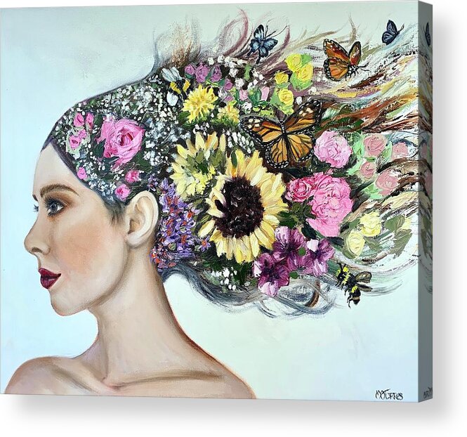 Flowers Acrylic Print featuring the painting Flowers in Her Hair by Melissa Torres