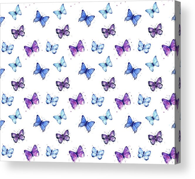 Butterflies Acrylic Print featuring the painting Butterfly Pattern Blue and Purple by Olga Shvartsur