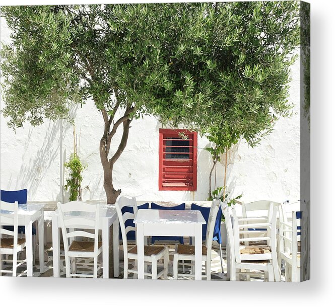 Cafe Acrylic Print featuring the photograph Cafe Under and Olive Tree by Lupen Grainne