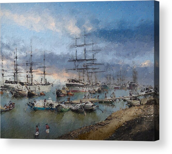 Sailing Ship Acrylic Print featuring the digital art Calcutta in the age of sail by Geir Rosset