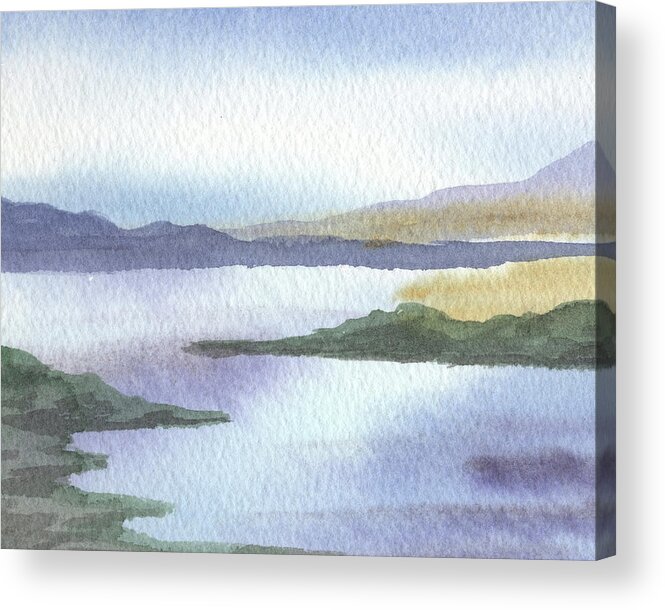 Calm Acrylic Print featuring the painting Calm Dreamy Landscape Peaceful Lake Shore Quiet Meditative Nature IV by Irina Sztukowski
