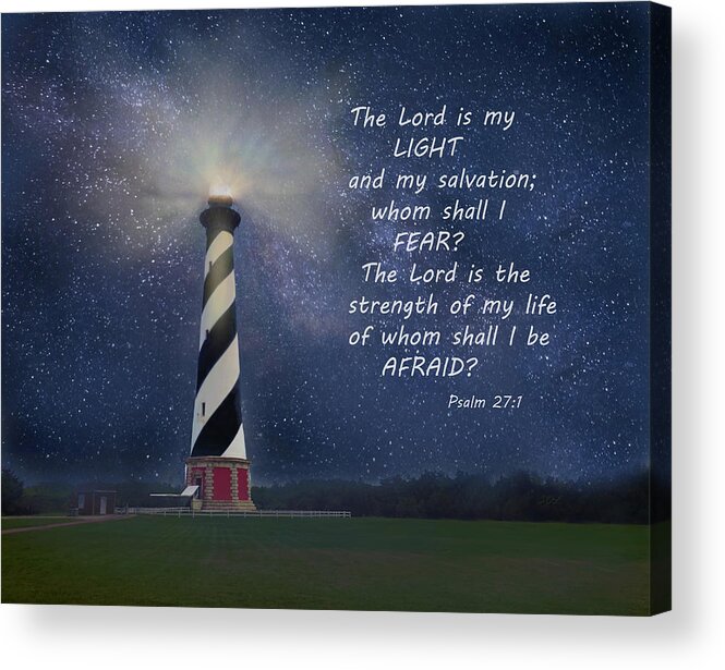 Cape Hatteras Acrylic Print featuring the mixed media Cape Hatteras Lighthouse And Scripture by Sandi OReilly