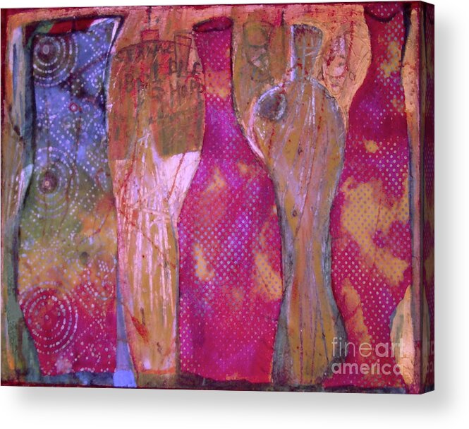  Acrylic Print featuring the painting Ceramic Bottles by Cherie Salerno