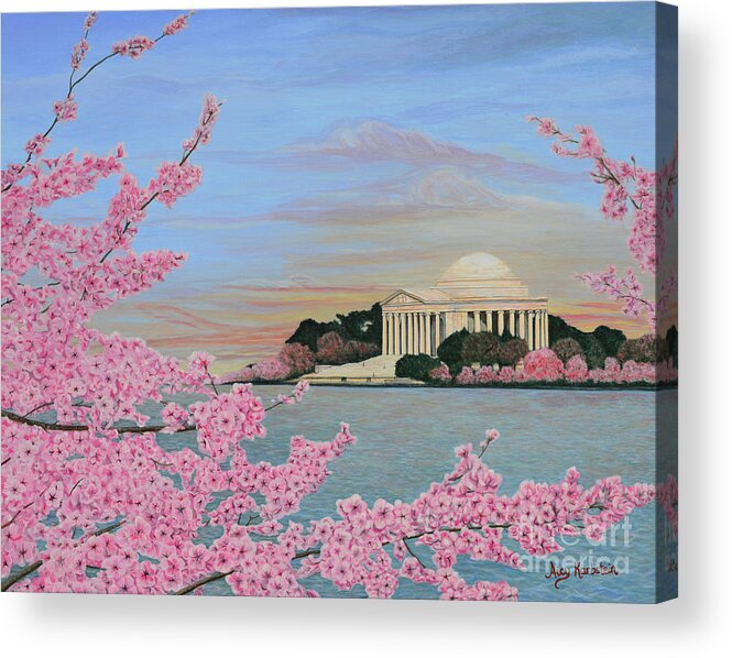 Cherry Blossoms Acrylic Print featuring the painting Cherry Blossoms at Sunrise by Aicy Karbstein