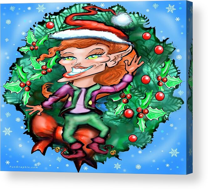 Christmas Acrylic Print featuring the digital art Christmas Elf with Wreath by Kevin Middleton