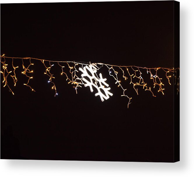 Holiday Acrylic Print featuring the photograph Christmas street lights with snowflake light by Lyn Holly Coorg