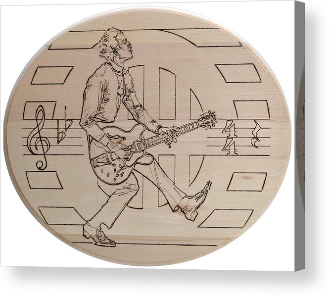 Pyrography Acrylic Print featuring the pyrography Chuck Berry - Viva Viva Rock 'N' Roll by Sean Connolly