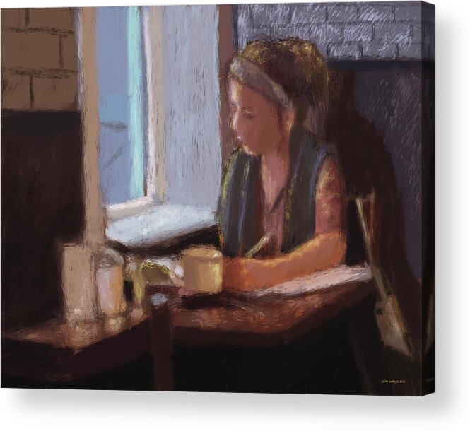 Coffeehouse Acrylic Print featuring the painting Grading Papers by Larry Whitler