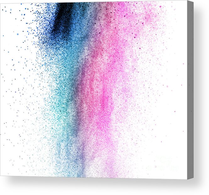 Dust Acrylic Print featuring the photograph Color powder splash isolated on white background. Blue and purpl by Jelena Jovanovic