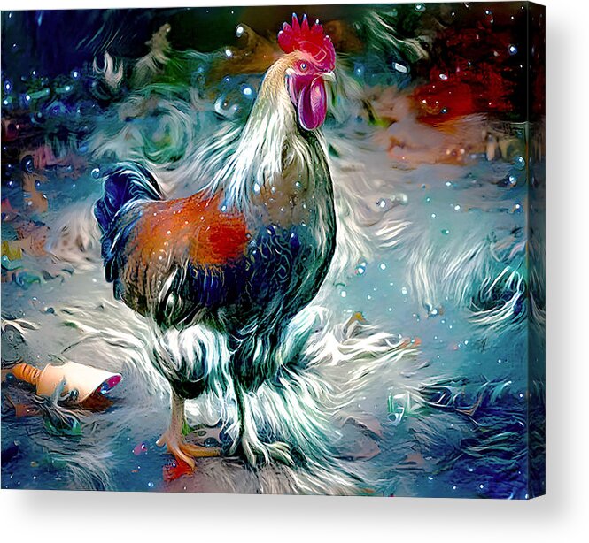 Rooster Acrylic Print featuring the mixed media Colorful Rooster Art by Debra Kewley