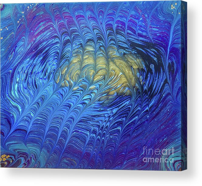Poured Acrylic Acrylic Print featuring the painting Combing the Golden Fleece by Lucy Arnold