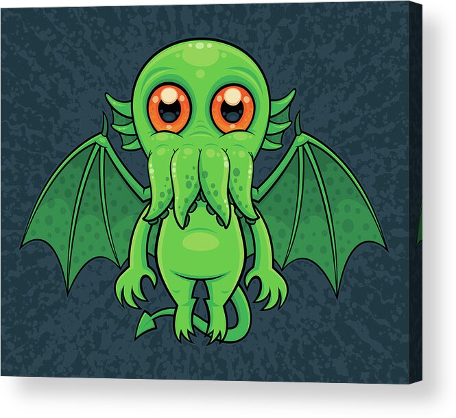 Cthulhu Acrylic Print featuring the digital art Cute Green Cthulhu Monster by John Schwegel