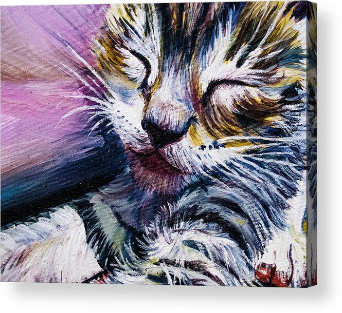 Kitten Pictures Acrylic Print featuring the painting Cute Sleepy Kitty by Rowan Lyford
